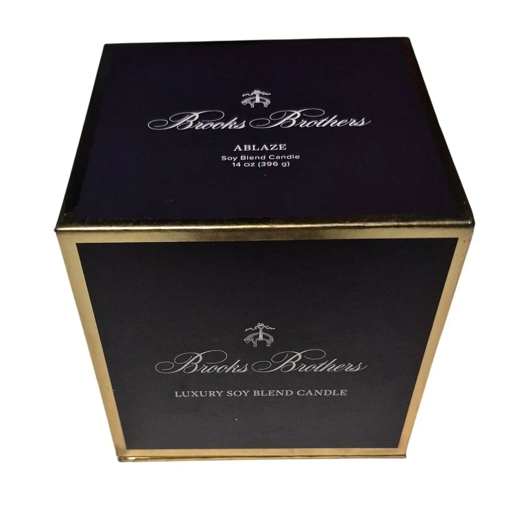 Brooks Brothers ABLAZE Luxury Soy Blend Candle 14 oz Gold Trim Black Box